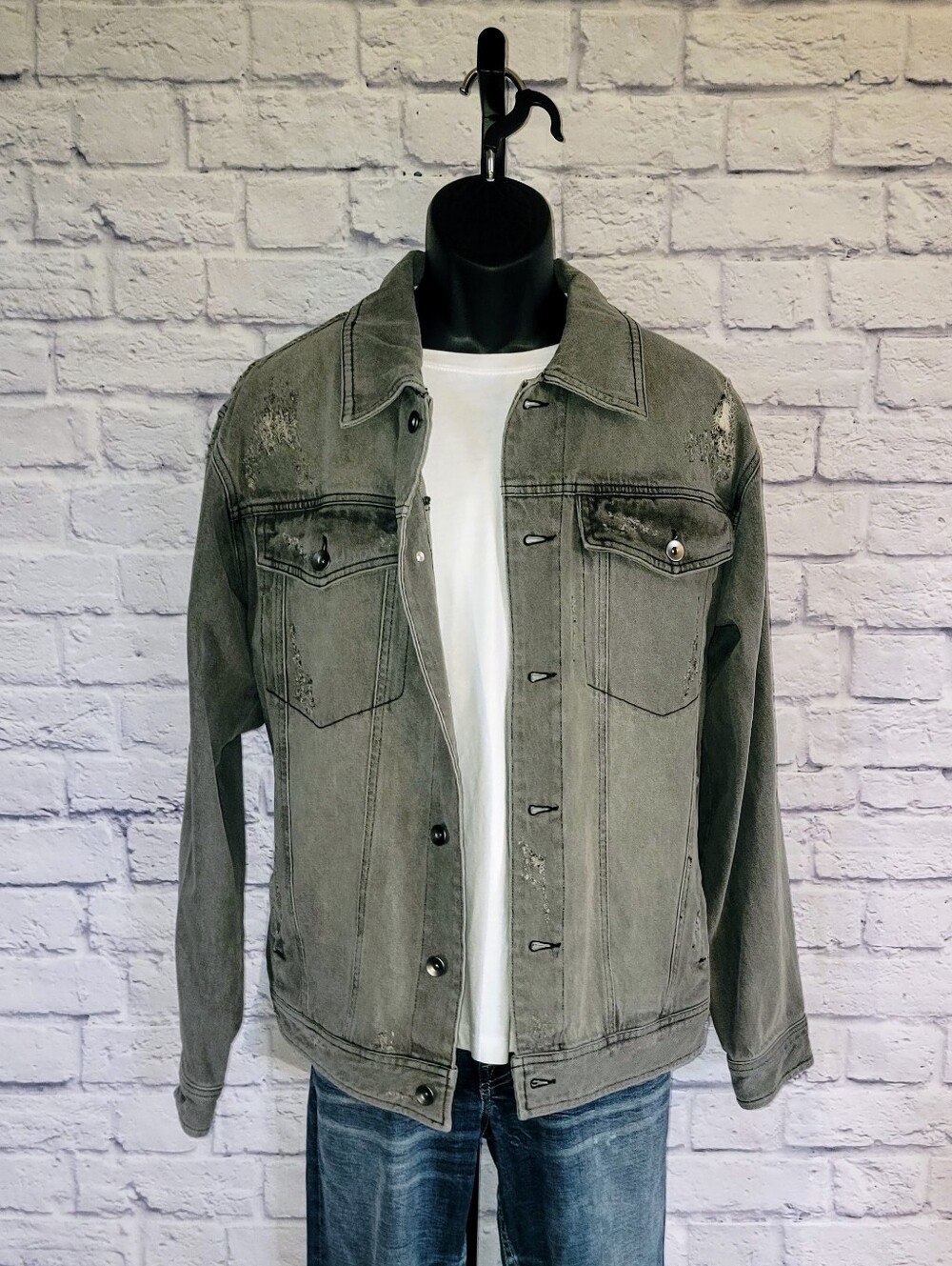 Men's Distressed Grey Denim Jacket